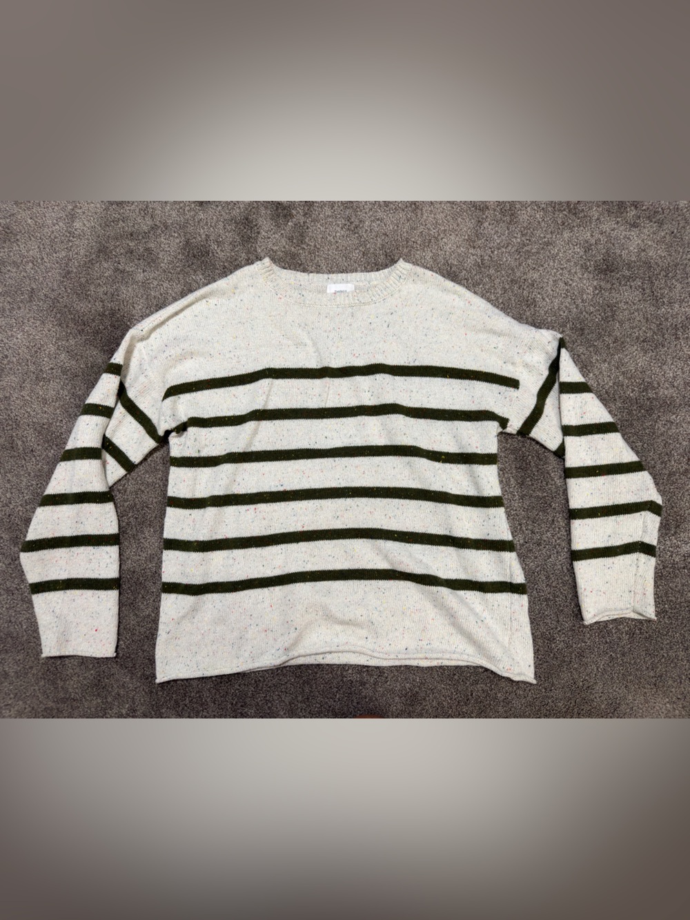 Striped Crewneck Sweater in Cream and Olive